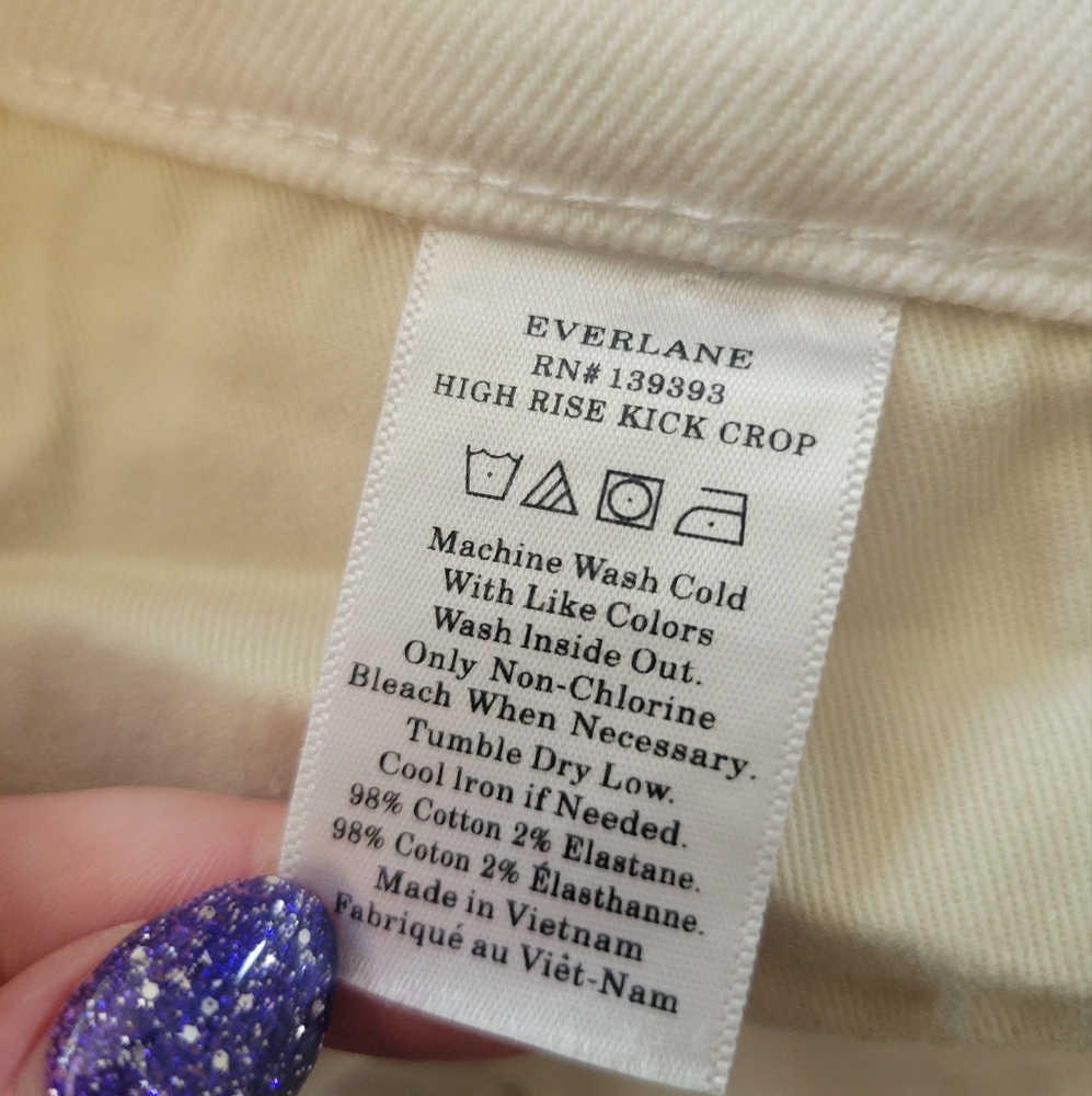 Everlane High Rise Kick Crop Jeans Frayed Ankle White Denim Nautical Preppy 29 - Picture 10 of 10